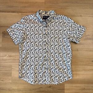Robert Graham Men’s Skull Pattern Button Up Short Sleeve Shirt Size L Luxury